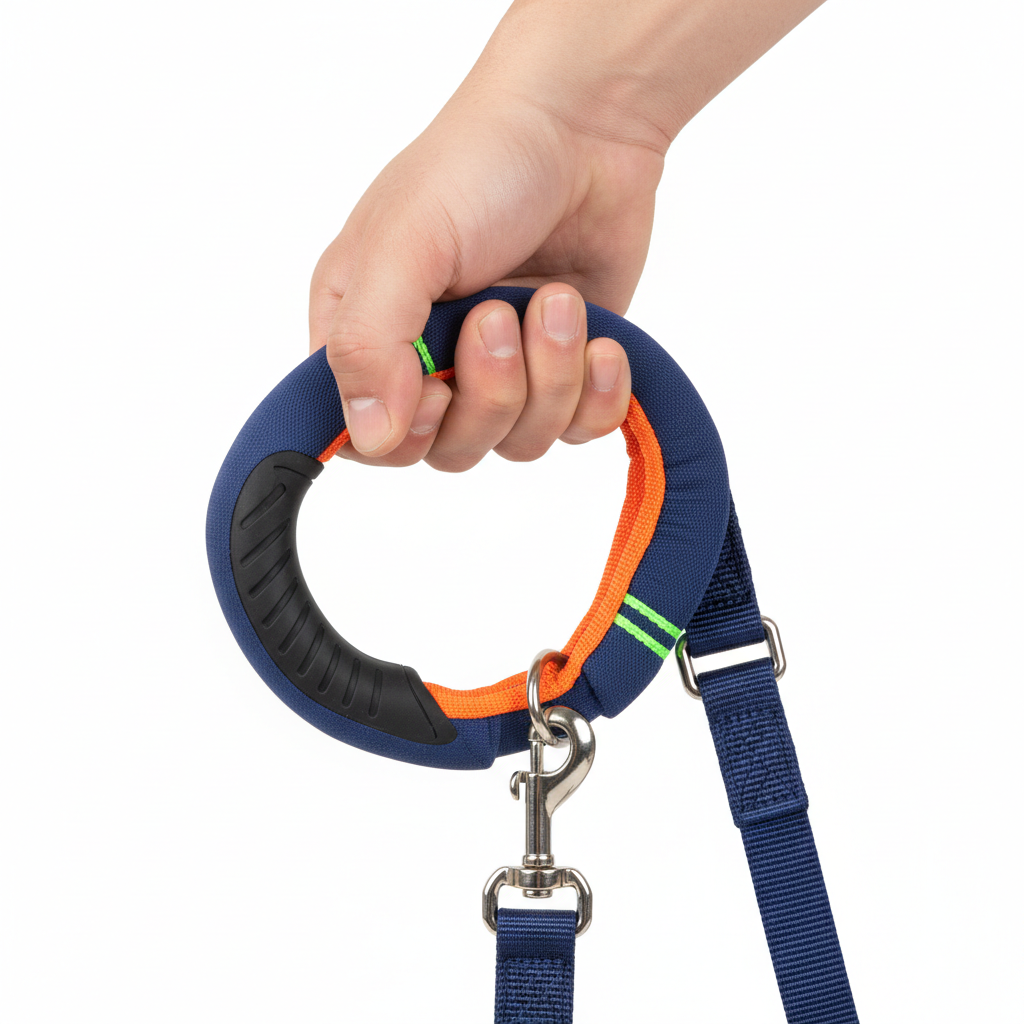 Dettaglio impugnatura guinzaglio doppio blu navy