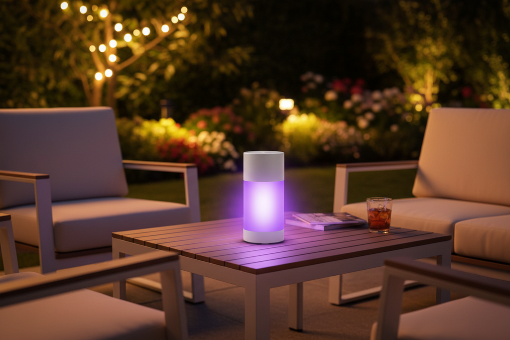 Lampada anti-zanzare UV su terrazza di notte