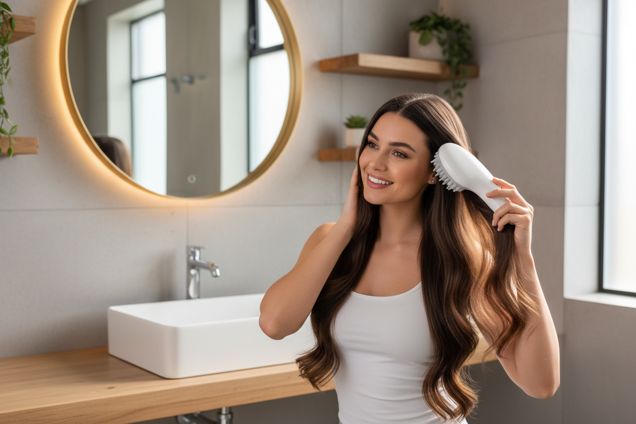 Donna con capelli sani e lucidi
