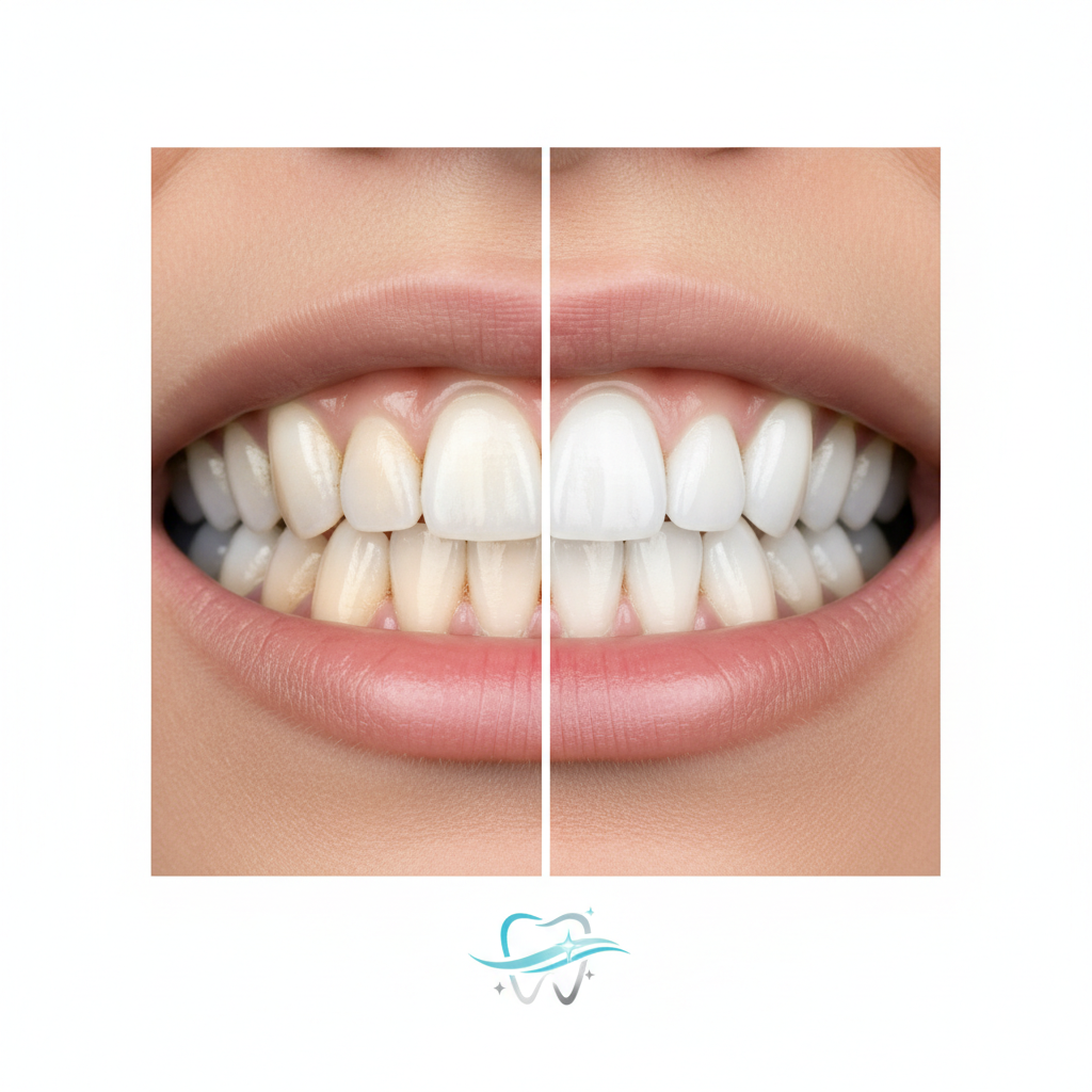 Prima e dopo sbiancamento denti