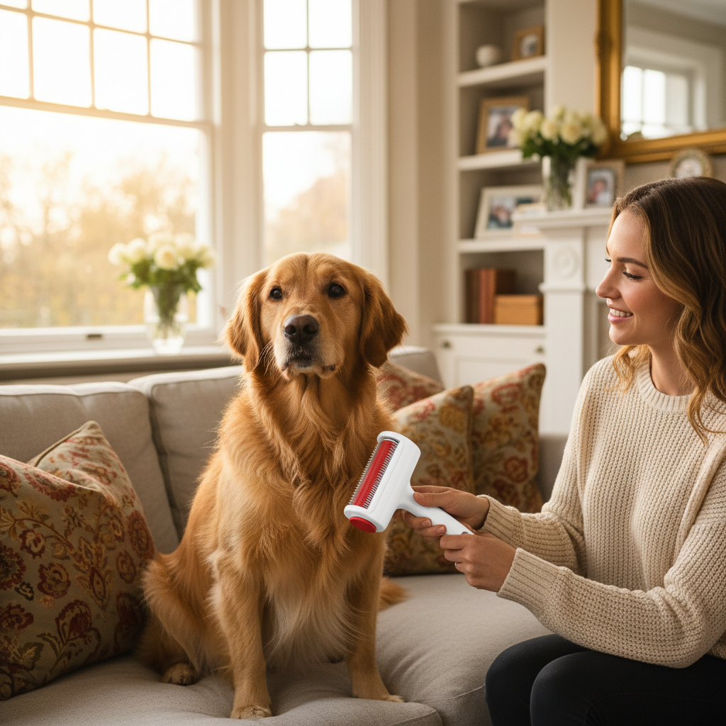 Spazzola rimuovi peli usata con golden retriever
