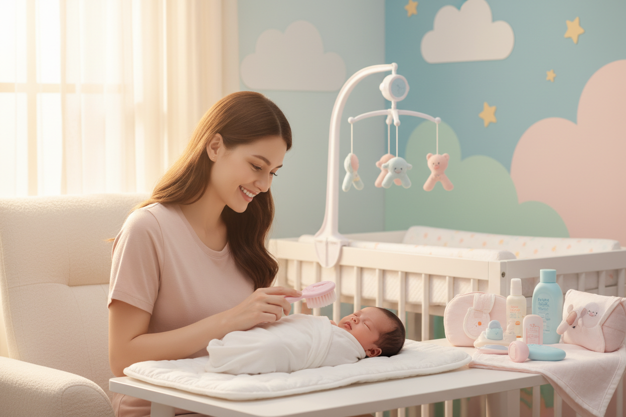 Mamma che usa kit neonato